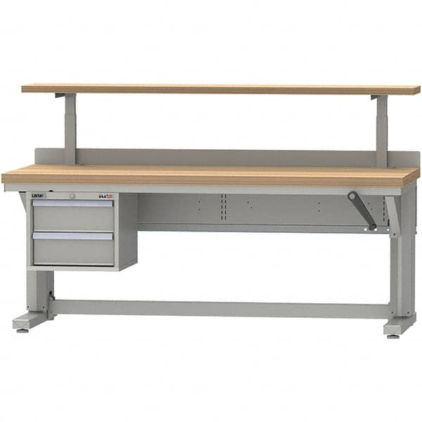 LISTA - 72 Wide x 30" Deep x 58" High, Butcher Block Electric Height Adjustable Workstation - Adjustable Height Legs, Classic Blue - Benchmark Tooling