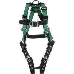 Fall Protection Harnesses: 400 Lb, Vest Style, Size X-Large, Polyester, Back Tongue Leg Strap, Friction Shoulder Strap, Quick-Connect Chest Strap, Waist Padding