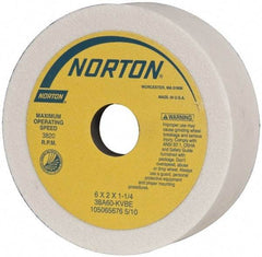 Norton - 6" Diam, 1-1/4" Hole Size, 2" Overall Thickness, 60 Grit, Type 6 Tool & Cutter Grinding Wheel - Medium Grade, Aluminum Oxide, K Hardness, Vitrified Bond, 3,820 RPM - Benchmark Tooling