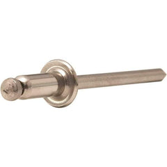 STANLEY Engineered Fastening - Size 4 Dome Head Stainless Steel Open End Blind Rivet - Stainless Steel Mandrel, 0.376" to 1/2" Grip, 1/8" Head Diam, 0.129" to 0.133" Hole Diam, 0.077" Body Diam - Benchmark Tooling