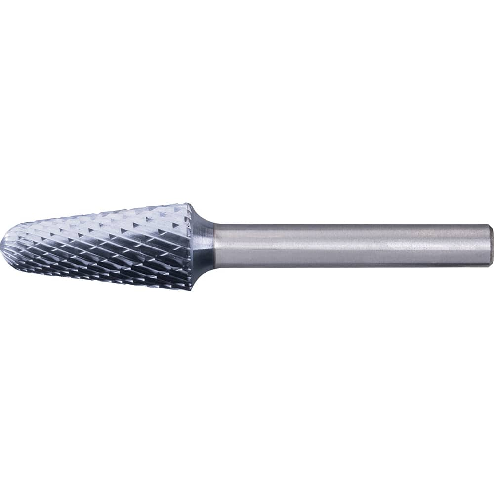 PFERD - SL-4, 1/2" Cut Diam, 1/4" Shank Diam, Carbide Double Cut Taper with Radius End Burr - Exact Industrial Supply