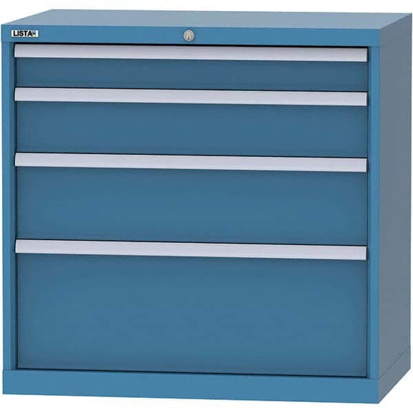 LISTA - 4 Drawer, 84 Compartment Bright Blue Steel Modular Storage Cabinet - Benchmark Tooling