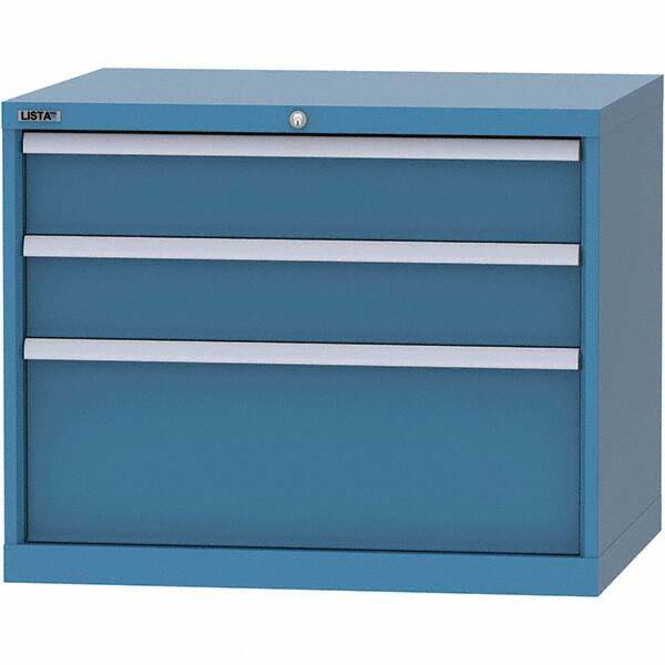 LISTA - 3 Drawer, 84 Compartment Bright Blue Steel Modular Storage Cabinet - Benchmark Tooling