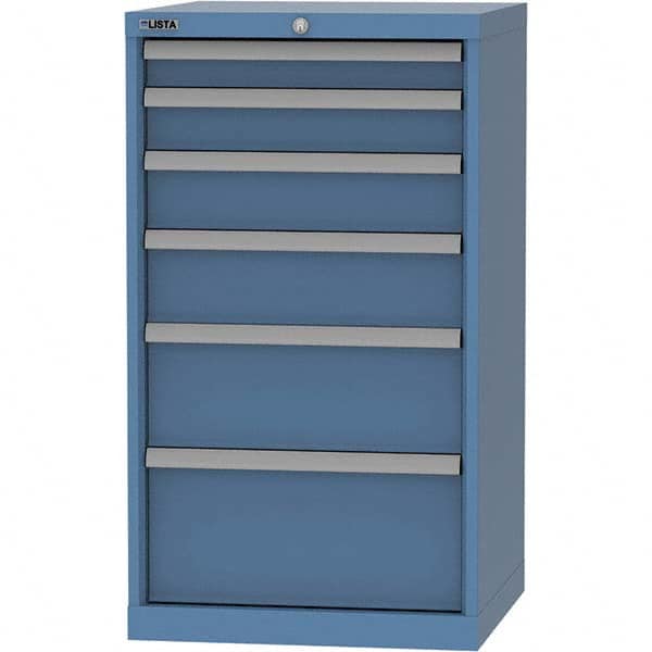 LISTA - 6 Drawer, 84 Compartment Bright Blue Steel Modular Storage Cabinet - Benchmark Tooling