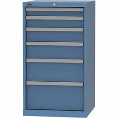 LISTA - 6 Drawer, 84 Compartment Bright Blue Steel Modular Storage Cabinet - Benchmark Tooling
