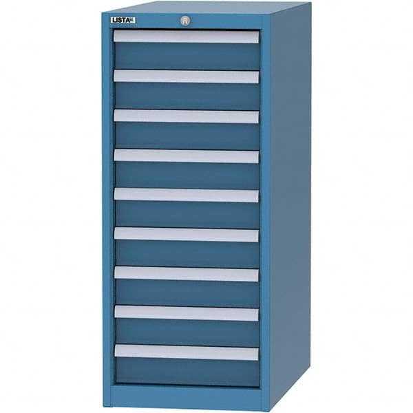 LISTA - 9 Drawer, 45 Compartment Bright Blue Steel Modular Storage Cabinet - Benchmark Tooling