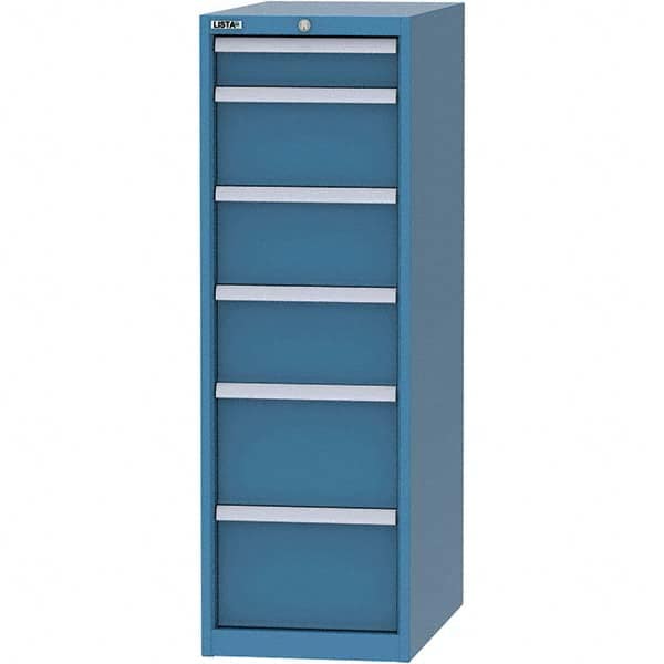 LISTA - 6 Drawer, 45 Compartment Bright Blue Steel Modular Storage Cabinet - Benchmark Tooling