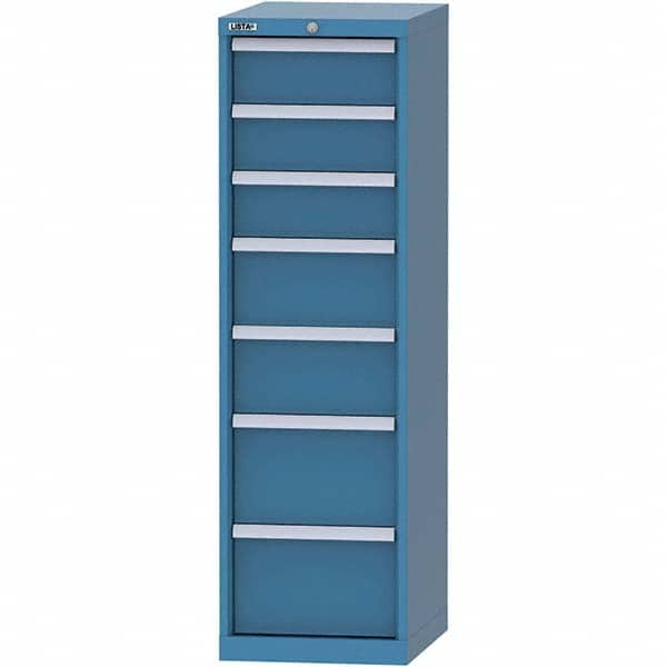 LISTA - 7 Drawer, 216 Compartment Bright Blue Steel Modular Storage Cabinet - Benchmark Tooling
