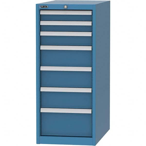 LISTA - 7 Drawer, 45 Compartment Bright Blue Steel Modular Storage Cabinet - Benchmark Tooling