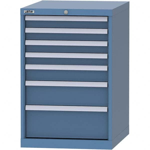 LISTA - 7 Drawer, 99 Compartment Bright Blue Steel Modular Storage Cabinet - Benchmark Tooling