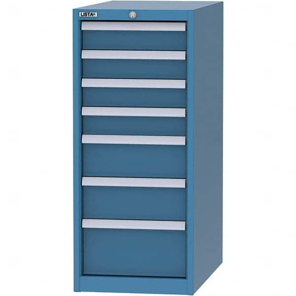 LISTA - 7 Drawer, 45 Compartment Bright Blue Steel Modular Storage Cabinet - Benchmark Tooling
