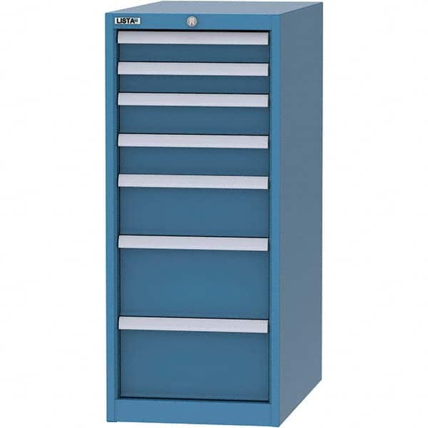 LISTA - 7 Drawer, 45 Compartment Bright Blue Steel Modular Storage Cabinet - Benchmark Tooling