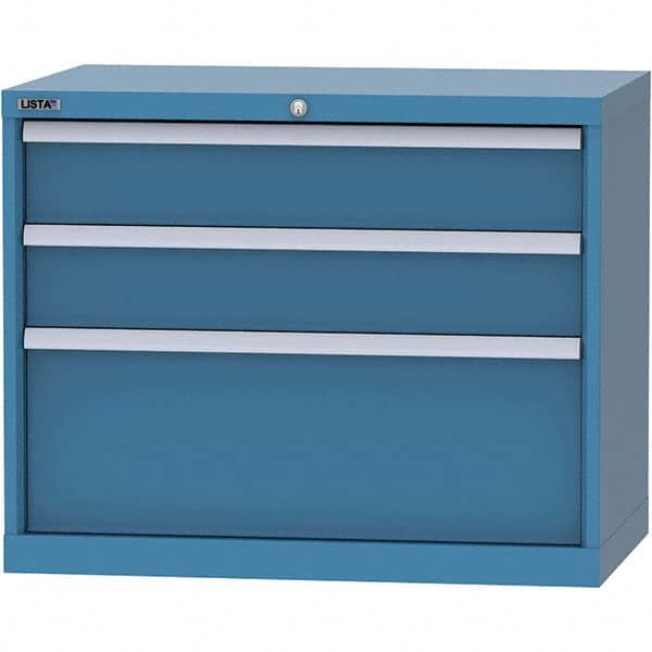 LISTA - 3 Drawer, 84 Compartment Bright Blue Steel Modular Storage Cabinet - Benchmark Tooling