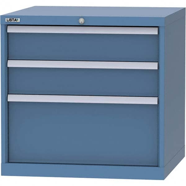 LISTA - 3 Drawer, 45 Compartment Bright Blue Steel Modular Storage Cabinet - Benchmark Tooling