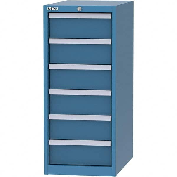 LISTA - 6 Drawer, 45 Compartment Bright Blue Steel Modular Storage Cabinet - Benchmark Tooling