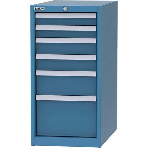 LISTA - 6 Drawer, 45 Compartment Bright Blue Steel Modular Storage Cabinet - Benchmark Tooling