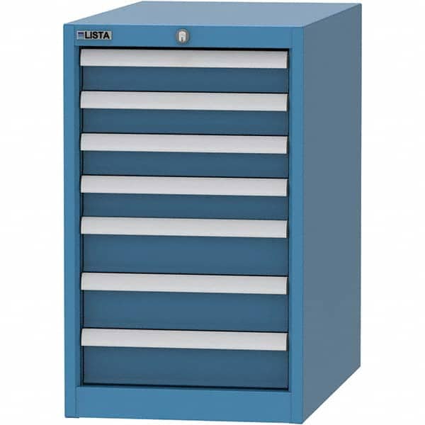 LISTA - 7 Drawer, 45 Compartment Bright Blue Steel Modular Storage Cabinet - Benchmark Tooling