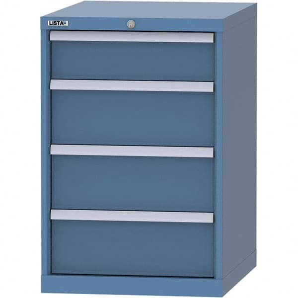 LISTA - 4 Drawer, 99 Compartment Bright Blue Steel Modular Storage Cabinet - Benchmark Tooling