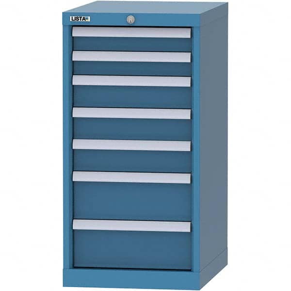 LISTA - 7 Drawer, 216 Compartment Bright Blue Steel Modular Storage Cabinet - Benchmark Tooling