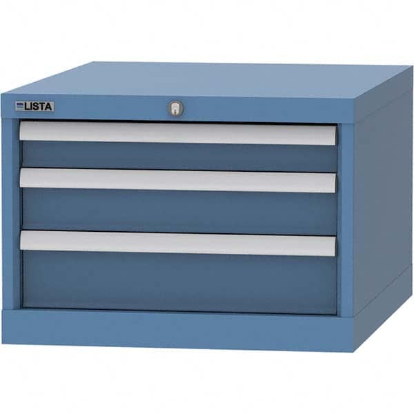 LISTA - 3 Drawer, 99 Compartment Bright Blue Steel Modular Storage Cabinet - Benchmark Tooling