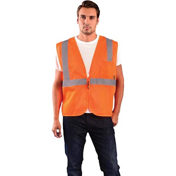 High Visibility Vest: Small Hi-Visibility Orange, Zipper Closure, 2 Pocket