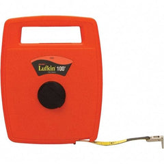 Lufkin - 50' x 1/2" Yellow Fiberglass Blade Tape Measure - 1/10" Graduation, Orange ABS Plastic Case - Benchmark Tooling