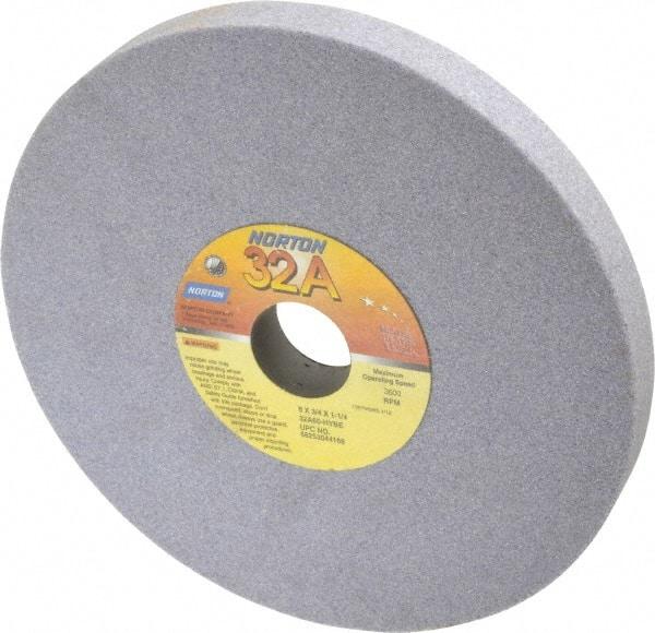 Norton - 8" Diam x 1-1/4" Hole x 3/4" Thick, H Hardness, 60 Grit Surface Grinding Wheel - Aluminum Oxide, Type 1, Medium Grade, 3,600 Max RPM, Vitrified Bond, No Recess - Benchmark Tooling