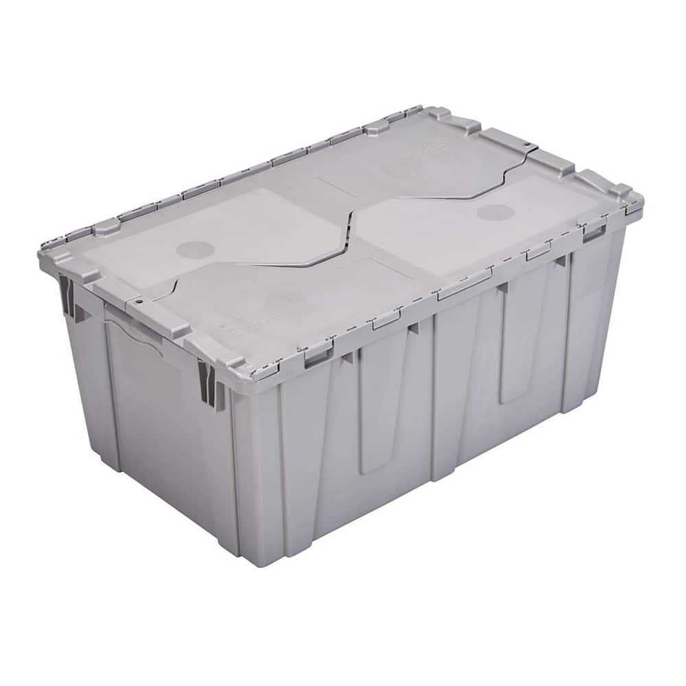 2.4 Cu Ft, 70 Lb Load Capacity Gray Polyethylene Attached-Lid Container Stacking, Nesting, 26.9″ Long x 16.9″ Wide x 12.1″ High, Lid Included