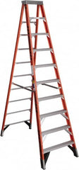 Werner - 9 Steps, 10' High, Type IAA Rating, Fiberglass Step Ladder - 375 Lb Capacity, 32" Base Width - Benchmark Tooling