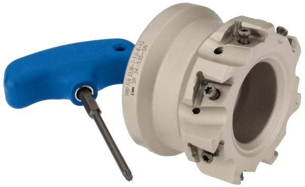 Iscar - 7 Inserts, 3" Cut Diam, 1" Arbor Diam, 0.492" Max Depth of Cut, Indexable Square-Shoulder Face Mill - 0/90° Lead Angle, 2" High, T490 LN.T 1306 Insert Compatibility, Through Coolant, Series Helitang - Benchmark Tooling