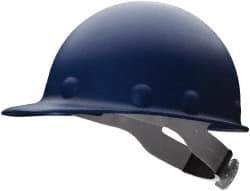 Fibre-Metal - ANSI Type I, Class G Rated, 8-Point, Ratchet Adjustment Hard Hat - Size 6-1/2 to 8, Blue, Standard Brim - Benchmark Tooling