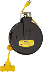 Value Collection - 14 AWG, 30' Cable Length, Cord & Cable Reel with Outlet End - 3 Outlets, NEMA 5-15R, 13 Amps, 125 Volts, SJT Cable, Black Reel - Benchmark Tooling