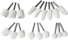 Value Collection - 18 Piece, 1/4" Shank Diam, Wool Felt Bob Set - Medium Density, Includes Ball, Cone, Cylinder, Flame, Olive & Oval Bobs - Benchmark Tooling