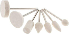 Value Collection - 7 Piece, 3/32" Shank Diam, Wool Felt Bob Set - Medium Density, Includes Ball, Cone, Cylinder, Flame, Olive & Oval Bobs - Benchmark Tooling