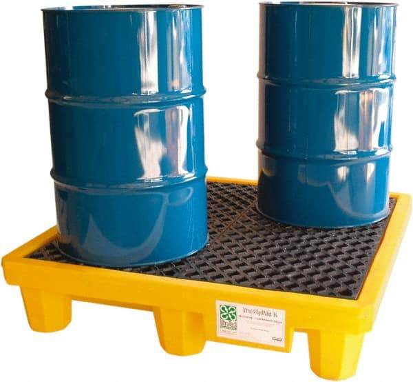 UltraTech - 66 Gal Sump, 6,000 Lb Capacity, 4 Drum, Polyethylene Spill Deck or Pallet - 53" Long x 53" Wide x 12" High, Liftable Fork, Drain Included, 2 x 4 Drum Configuration - Benchmark Tooling