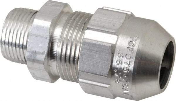 Thomas & Betts - 0.66 to 0.78" Cable Capacity, Class 1, Gas & Vapor Environments, Straight Strain Relief Cord Grip - 3/4 NPT Thread, Aluminum - Benchmark Tooling
