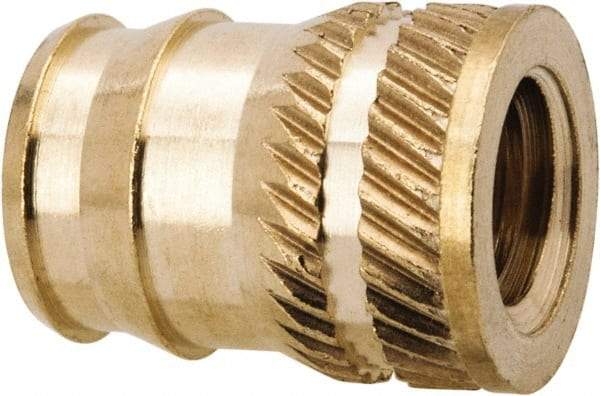 E-Z LOK - 1/4-20, 0.321" Small to 0.363" Large End Hole Diam, Brass Double Vane Tapered Hole Threaded Insert - 3/8" Insert, 0.332" Pilot Diam, 1/2" OAL, 0.194" Min Wall Thickness, 11/32" Drill, 0.194" Min Grip - Benchmark Tooling