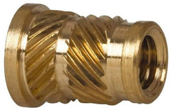 E-Z LOK - 1/4" Drill, 10 32 UNF, 0.278" Diam, Brass Headed Heat Installed Threaded Insert - 1/4" Hole, 0.418" OAL x 0.043" High, 5/16" Head Diam - Benchmark Tooling