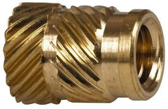 E-Z LOK - 1/4" Drill, 10 32 UNF, 0.278" Diam, Brass Unheaded Heat Installed Threaded Insert - 1/4" Hole, 3/8" OAL - Benchmark Tooling