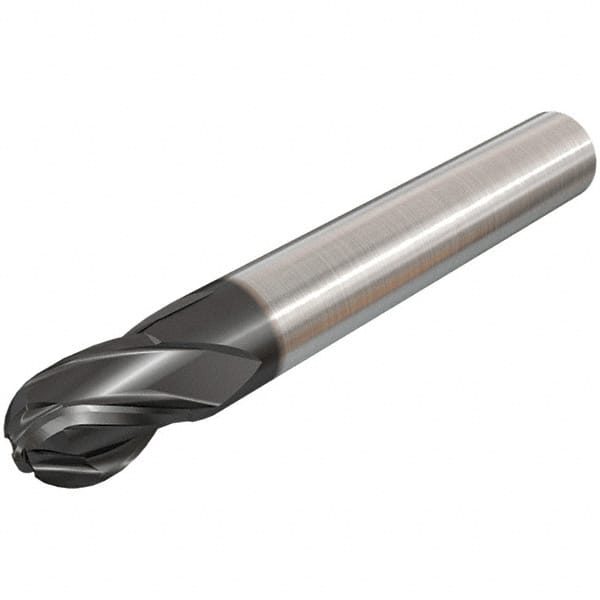 Iscar - 3mm Diam, 5mm LOC, 4 Flute Solid Carbide Ball End Mill - TiAlN Finish, Single End, 57mm OAL, 6mm Shank Diam, Spiral Flute - Benchmark Tooling