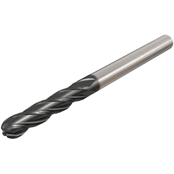 Iscar - 5/16" Diam, 13/16" LOC, 4 Flute Solid Carbide Ball End Mill - TiAlN Finish, Single End, 2-1/2" OAL, 5/16" Shank Diam, Spiral Flute - Benchmark Tooling
