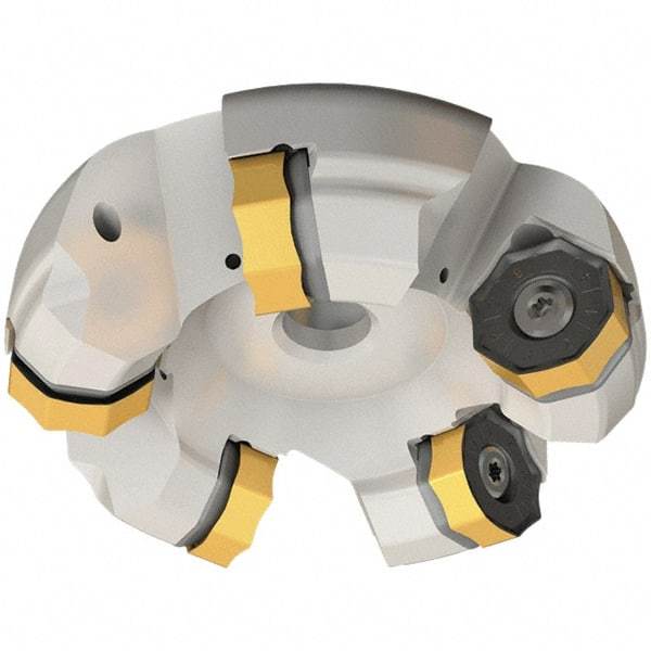 Iscar - 149.5mm Cut Diam, 40mm Arbor Hole, 7mm Max Depth of Cut, 45° Indexable Chamfer & Angle Face Mill - 6 Inserts, ONMU 1008\xB6S845 SNMU 2608 Insert, Right Hand Cut, 6 Flutes, Through Coolant, Series Helido - Benchmark Tooling