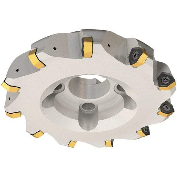 Iscar - 63mm Cut Diam, 27mm Arbor Hole, 3.5mm Max Depth of Cut, 30° Indexable Chamfer & Angle Face Mill - 5 Inserts, H600 WXCU 08 Insert, Right Hand Cut, 5 Flutes, Through Coolant, Series Helido - Benchmark Tooling