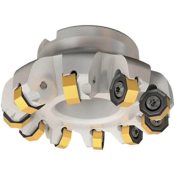 Iscar - 1.9090" Cut Diam, 3/4" Arbor Hole, 0.138" Max Depth of Cut, 45° Indexable Chamfer & Angle Face Mill - 4 Inserts, ON.. 05..\xB6OXMT 0507\xB6RXMT 1607\xB6S845 SN.U 13 Insert, Right Hand Cut, 4 Flutes, Through Coolant, Series Helido - Benchmark Tooling