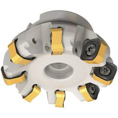 Iscar - 89.7mm Cut Diam, 27mm Arbor Hole, 6mm Max Depth of Cut, 65° Indexable Chamfer & Angle Face Mill - 10 Inserts, OXMT 0507\xB6RXMT 1607\xB6S865 SNMU 1305 Insert, Right Hand Cut, 10 Flutes, Through Coolant, Series Helido - Benchmark Tooling