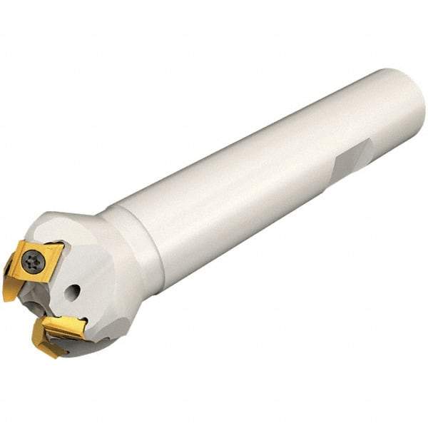 Iscar - 30° Lead Angle, 40.9mm Max Cut Diam, 16mm Min Cut Diam, 7mm Max Depth of Cut, Indexable Chamfer and Angle End Mill - 3 Inserts, TPMT Insert Style, 100mm Overall Length, Straight Shank, 60° Included Angle - Benchmark Tooling