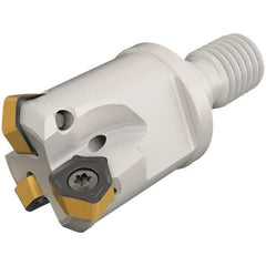 Iscar - 30° Lead Angle, 25mm Max Cut Diam, 15.5mm Min Cut Diam, 2mm Max Depth of Cut, Indexable Chamfer and Angle End Mill - 3 Inserts, H600 WXCU 05 Insert Style, 52mm Overall Length, Through Coolant, Modular Connection - Benchmark Tooling