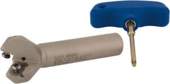Iscar - 45° Lead Angle, 1.409" Max Cut Diam, 1" Min Cut Diam, 0.138" Max Depth of Cut, Indexable Chamfer and Angle End Mill - 2 Inserts, ONMU, OXMT, RXMT, SNMU Insert Style, 4" Overall Length, Through Coolant, Straight Shank - Benchmark Tooling