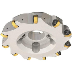 Iscar - 63mm Cut Diam, 22mm Arbor Hole, 2mm Max Depth of Cut, 30° Indexable Chamfer & Angle Face Mill - 8 Inserts, H600 WXCU 05 Insert, Right Hand Cut, 8 Flutes, Through Coolant, Series Helido - Benchmark Tooling