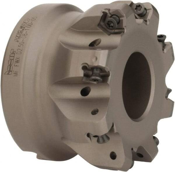 Iscar - 2.127" Cut Diam, 1" Arbor Hole, 0.08" Max Depth of Cut, 30° Indexable Chamfer & Angle Face Mill - 8 Inserts, H600 WXCU 05 Insert, Right Hand Cut, 8 Flutes, Through Coolant, Series Helido - Benchmark Tooling